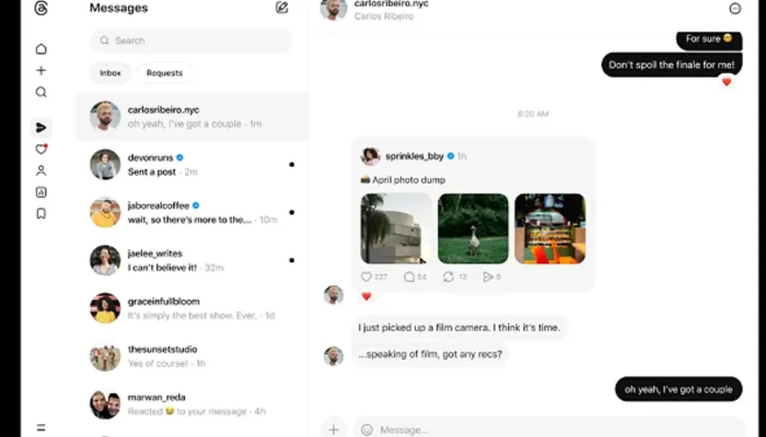 Threads menambahkan akses pesan langsung di desktop