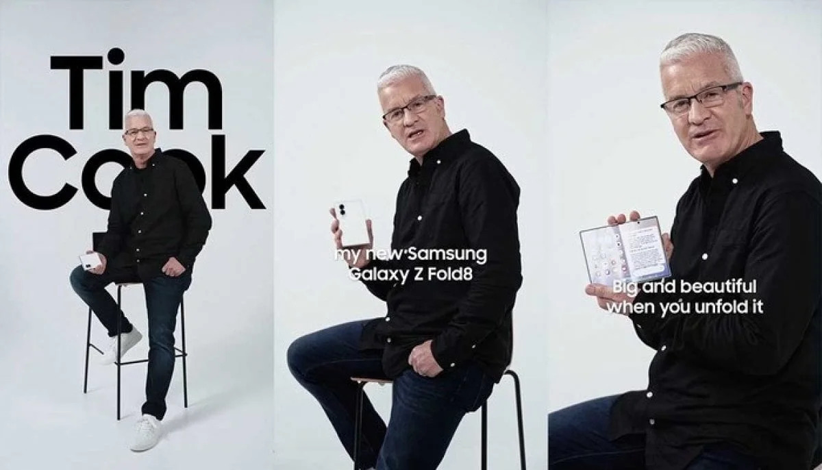 samsung-bikin-‘tim-cook’-promosikan-galaxy-z-fold-8,-sindir-iphone-duo